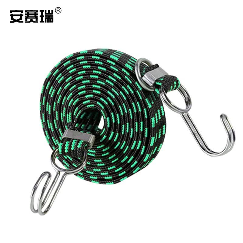 安赛瑞 弹力捆绑绳 3cm×2m 多用途货架行李牛筋绳  绿黑 25077