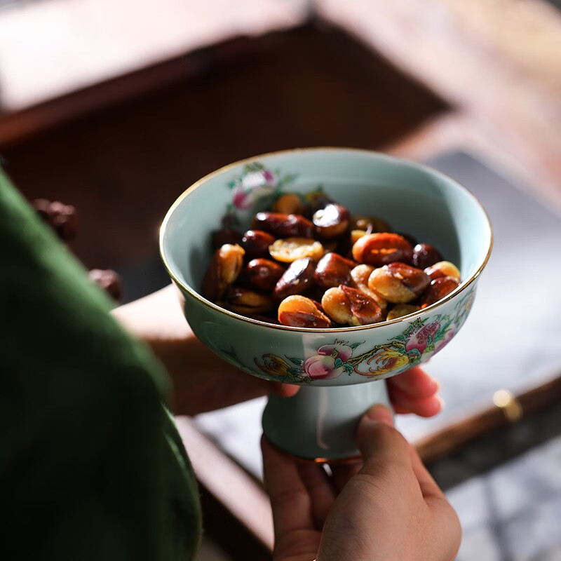 墨驰景德镇影青陶瓷禅意高足茶点盘雪糕杯干果收纳盒点心零食盘糕点碗 随机2个花色礼盒装也可留言指定