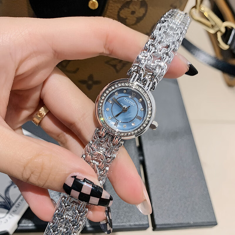 tictoc手表女学生小众品牌国表气质轻奢镶钻小表盘钢带石英女士腕表