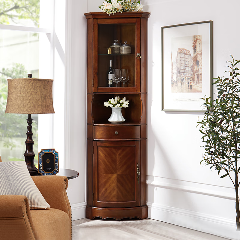盎梓美式酒水柜美式实木三角靠墙转角客餐厅简约收纳欧式矮边茶水储物