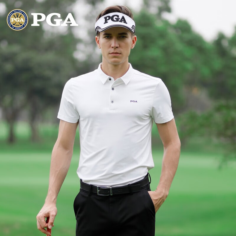 PGA 高尔夫服装 男装短袖t恤 吸湿排汗 运动衣服 新品 PGA 101067-白色 XL