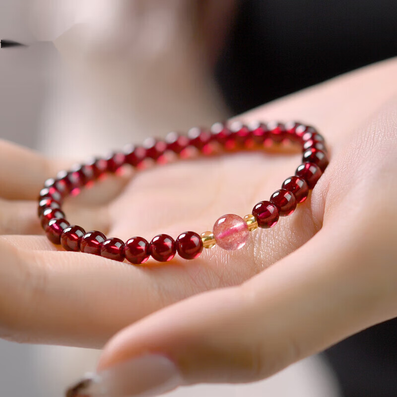 kerla520礼物冰种石榴石草莓晶手链轻奢精致闺蜜粉色水晶手串饰品