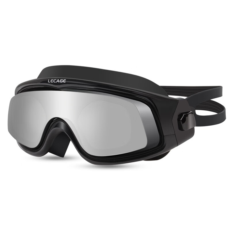 乐凯奇（LECAGE）泳镜高清防雾防水游泳镜近视男女大框大视野平光游泳眼镜护目镜 黑框水银片（近视200度）