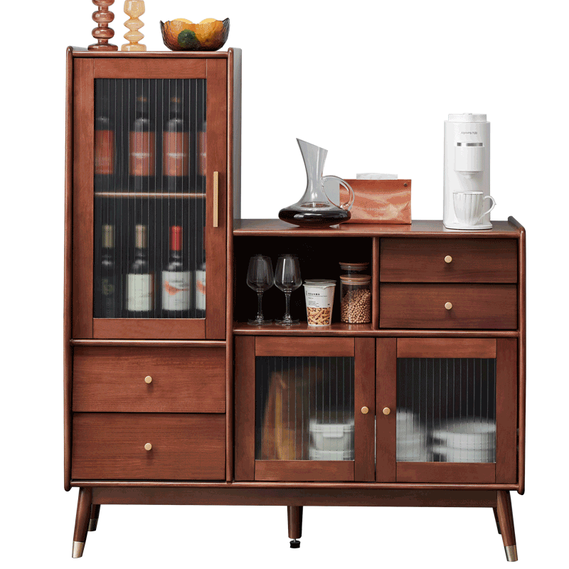 席豪餐边柜实木餐边柜轻奢餐厅柜现代简约厨房柜茶酒储物柜收纳柜边柜 胡桃色【整装发货-送货到家】