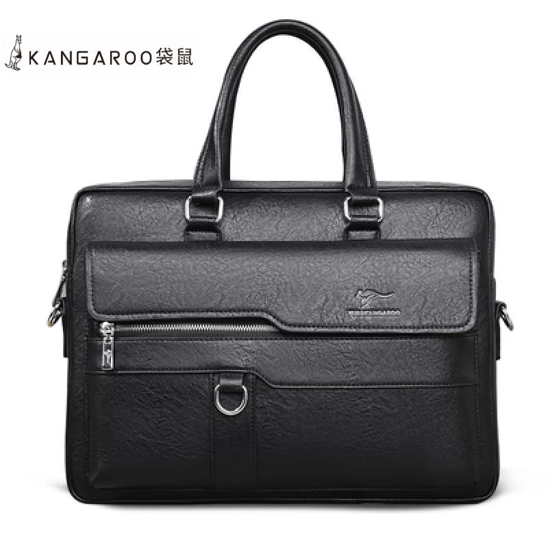 袋鼠(kangaroo)男包真皮手提包男商务男士公文包横款电脑包单肩斜挎包