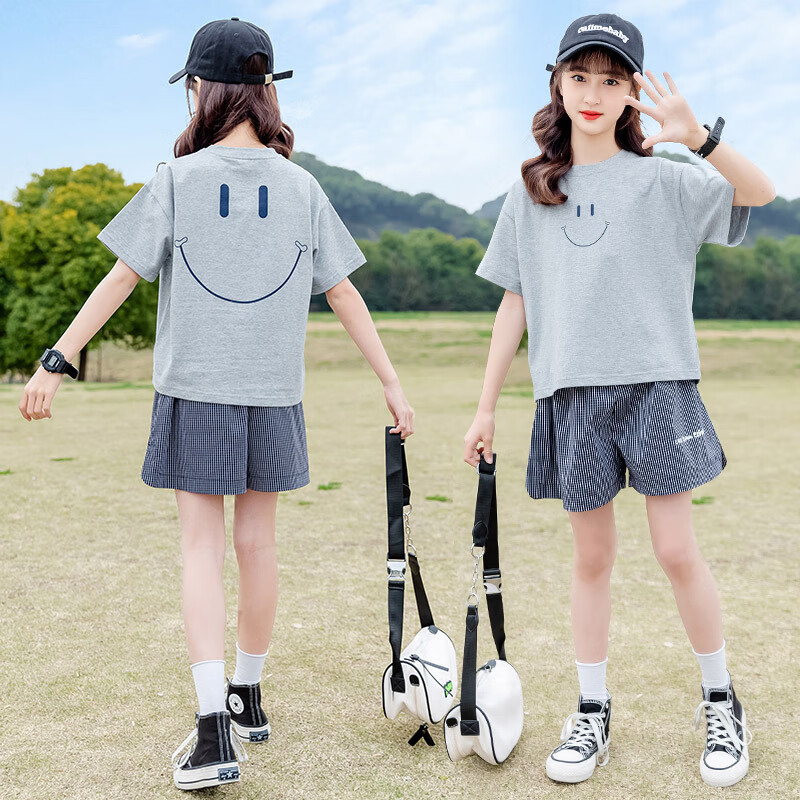 简拉熊中大童女装夏小女孩衣服7-14岁套装女童t恤短袖儿童初中学生12