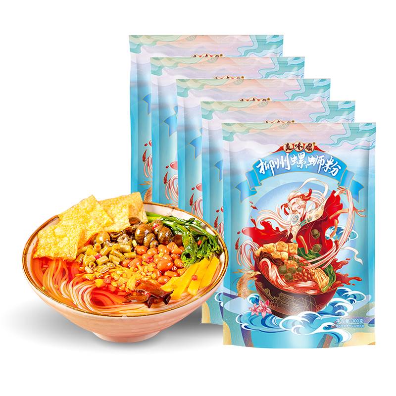 嫩个美味螺柳州正宗螺蛳粉蓝袋300g*5包装方便速食鲜香爽辣米粉夜宵