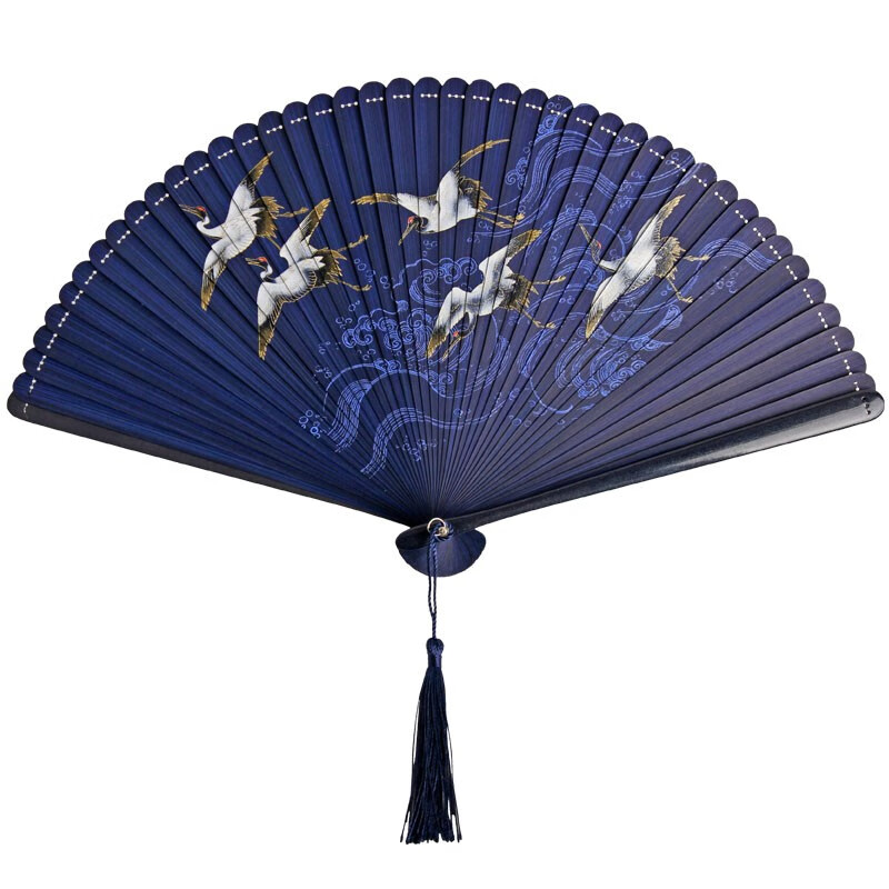 风仙鹤古风随身折叠舞蹈扇生日礼物送女生朋友 全竹蓝色仙鹤折扇18cm
