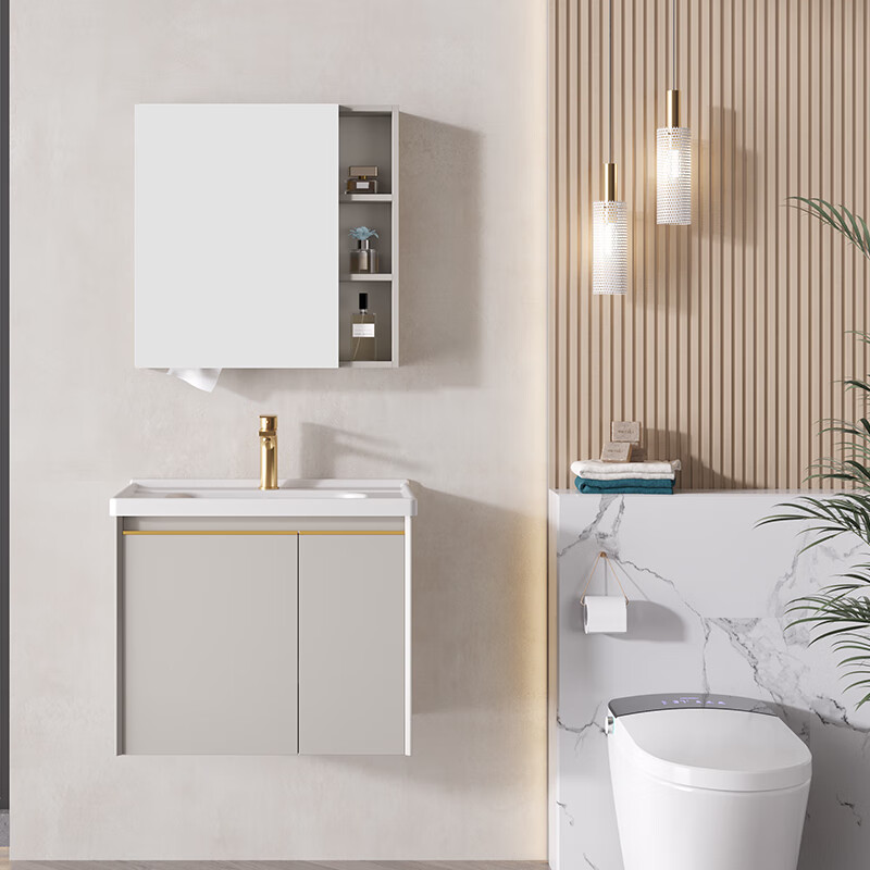 帝王洁具浴室柜陶瓷一体盆百搭半开多功能收纳洗脸手盆柜组合(不包