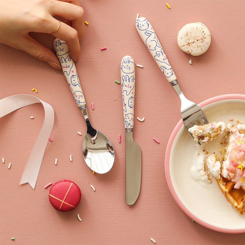 蓝莲花蓝莲花家居儿童餐勺食品级不锈钢餐具组合创意网红吃饭叉三件套 儿童餐勺 选完可以在图二看规格