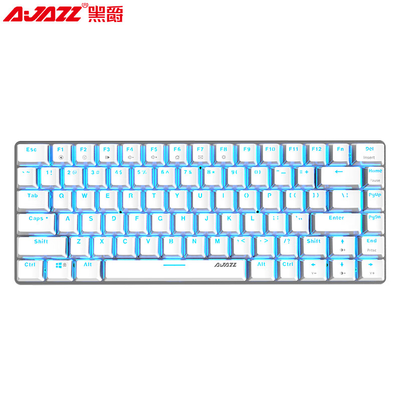 黑爵（Ajazz）极客AK33全背光版机械键盘青轴白色蓝光 82键游戏办公电脑笔记本键盘