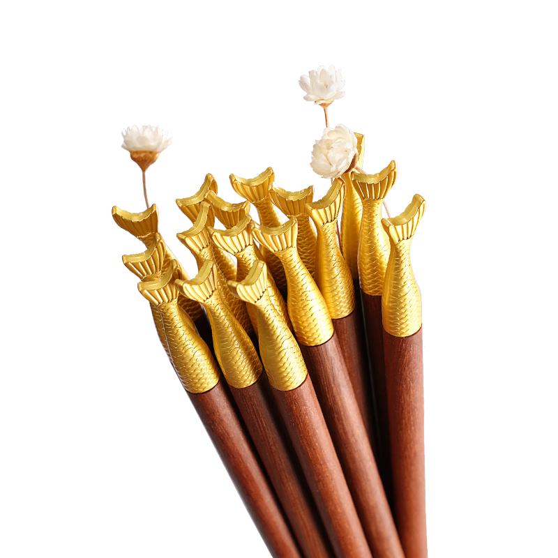 柏森優(yōu)家紅檀木筷子家用無漆無蠟實木筷子鯉魚筷頭防滑原木筷10雙禮盒套裝 紅檀木魚尾筷  5雙裝