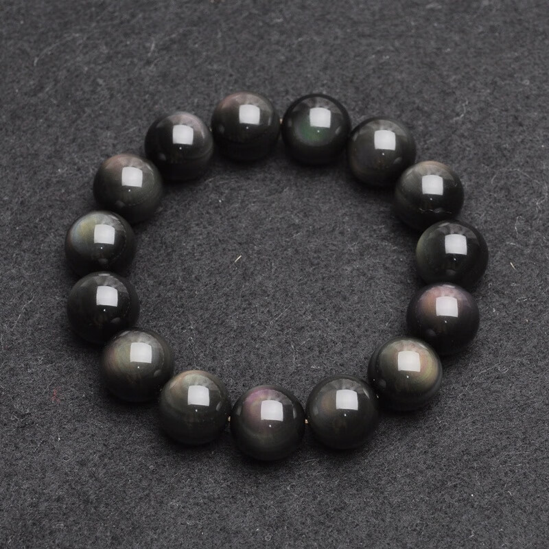瓶凡润玺 天然彩虹眼黑曜石手链 14mm  男款手串饰品