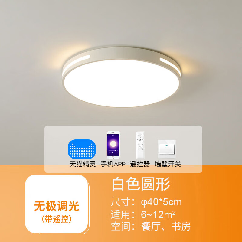 智能吸顶灯支持小爱同学天猫精灵简约现代客厅卧室书房阳台灯 天元白