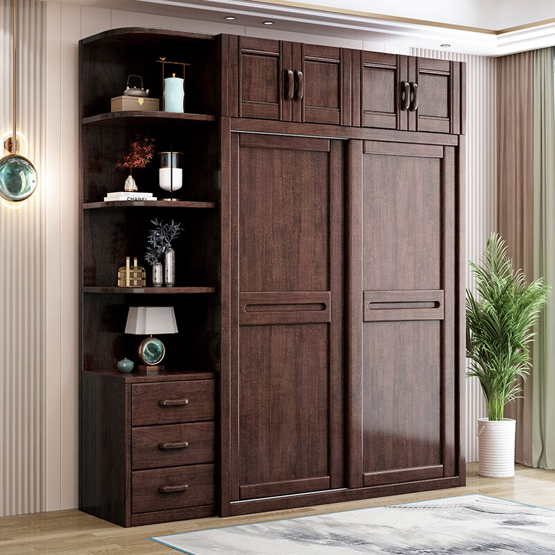 左维空间紫金檀木实木衣柜新中式主卧推拉门大衣橱简约储物小户型收纳