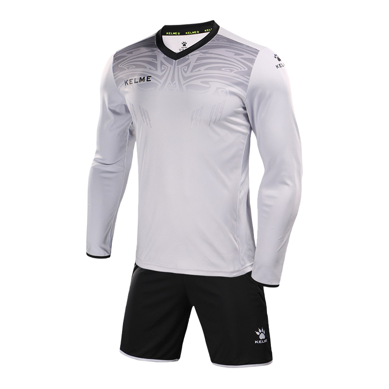 KELME/卡爾美長袖守門員套裝男長袖護(hù)肘比賽訓(xùn)練門將服3871007 淺灰/黑 L