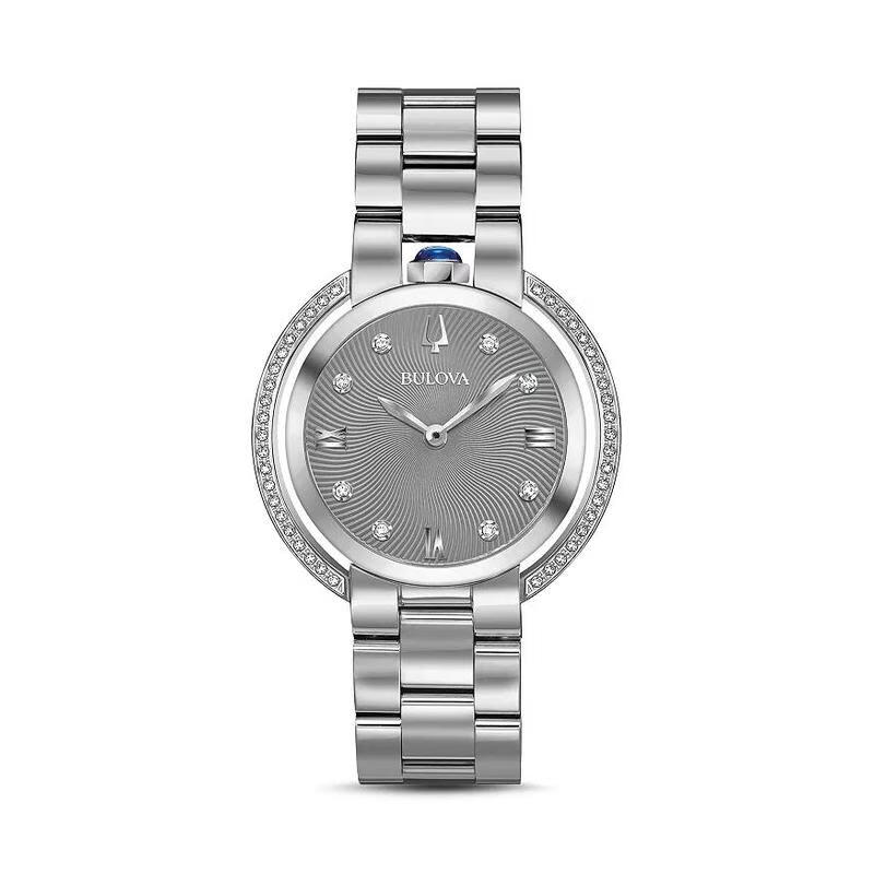 宝路华(bulova)女表 满天星时尚简约镶钻灰盘钢带石英女士手表 gray