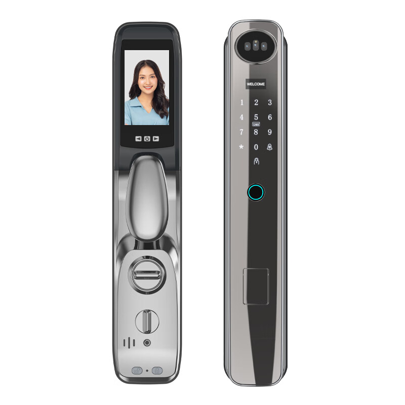 锁先森R1pro-3D人脸识别智能锁远程抓拍APP指纹密码刷卡3年质保包安装 玄铁灰 涂鸦可视对讲