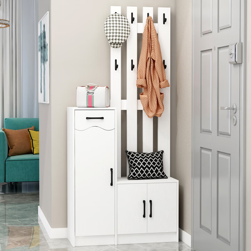 纯梵门口鞋柜挂衣架一体衣帽柜组合带镜子简约现代门厅柜客厅玄关隔断