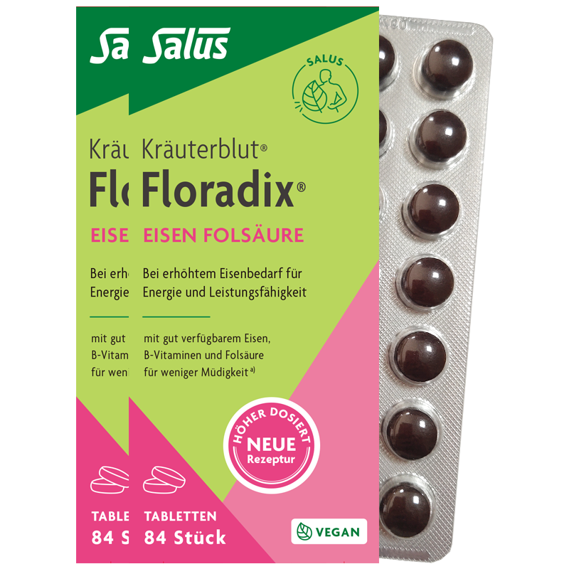 FLORADIXSalusFloradix德國莎露斯鐵元補鐵劑女備孕孕婦缺鐵補維生素b族 綠版便攜鐵元葉酸片劑84片*2 *