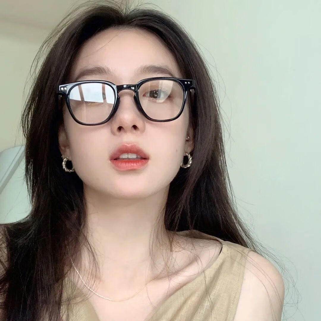 皇弟素颜同款韩版眼镜框菱形脸防蓝光辐射学生配近视女 亮黑框 防蓝光