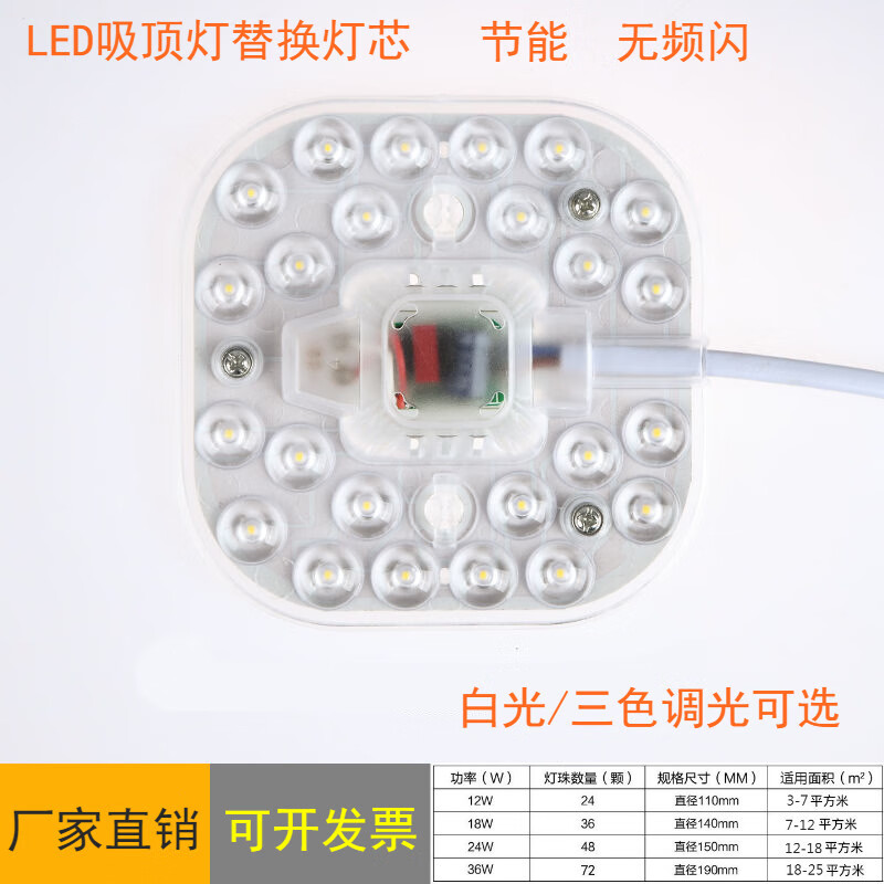 led吸顶灯升级改造光源板灯芯盘改造灯板节能灯泡led贴片透镜模组 超亮方形模组 18W白光
