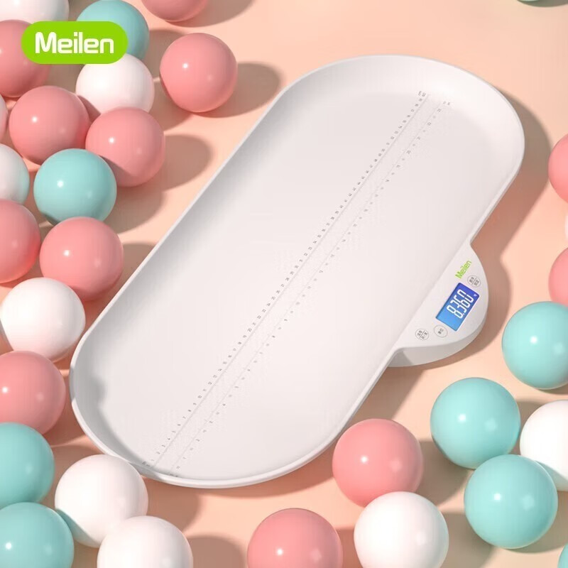 Meilen 婴儿体重秤家用宝宝秤母婴秤高精准称重电子秤人体新生儿婴儿宠物秤儿童身高秤自带刻度尺 白色一体电池款