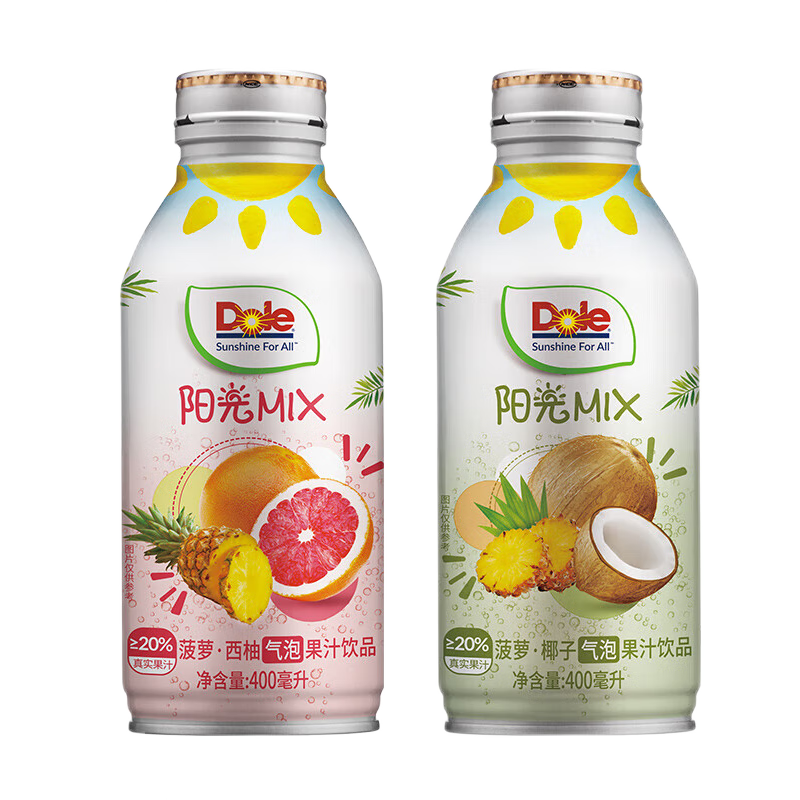 都乐（DOLE）菠萝椰子400ml+菠萝西柚400ml 共2瓶 气泡果汁 阳光MIX 夏日饮品