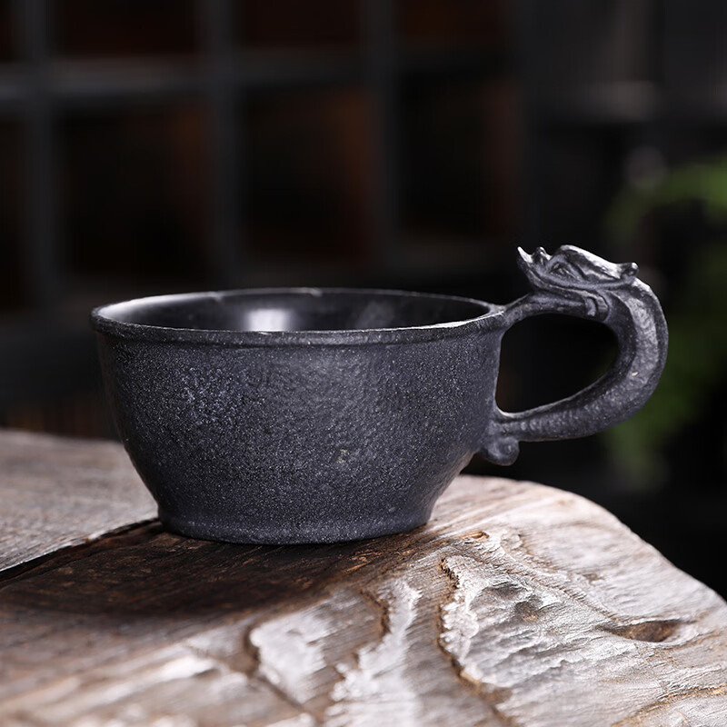 尚丰石匠冰碛岩茶杯中式复古手工雕龙手柄主人杯喝茶单杯养生石头功夫