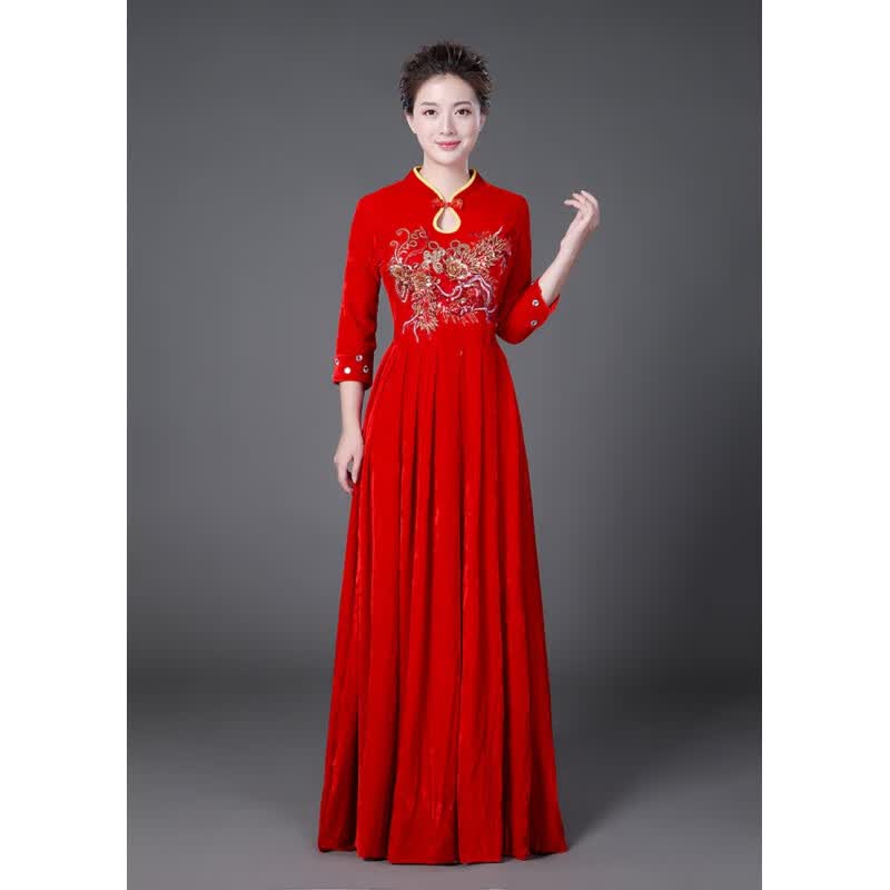 独唱演出服女大合唱演出服女长裙晚礼服成人连衣裙诗歌诵中老年合唱服