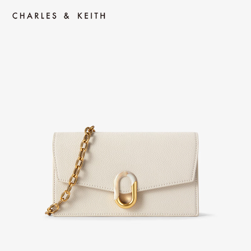 预售补货CHARLES＆KEITH2021春夏CK6-10770430包包女包拼接扣饰单肩包钱包 Cream奶白色 XS