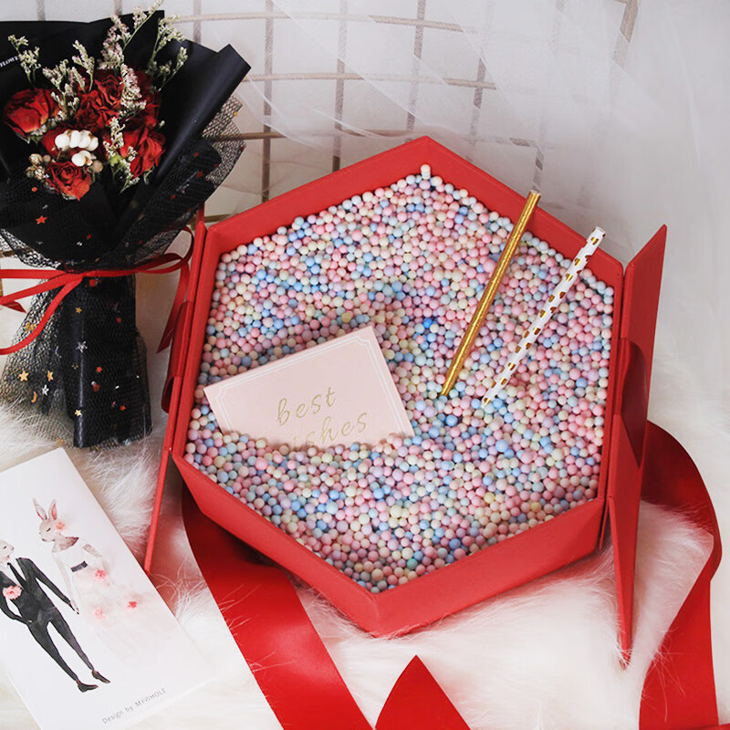 鑫鑫牛套装 马卡龙彩色泡沫球生日情人节礼物盒流星球颗粒装饰礼品盒