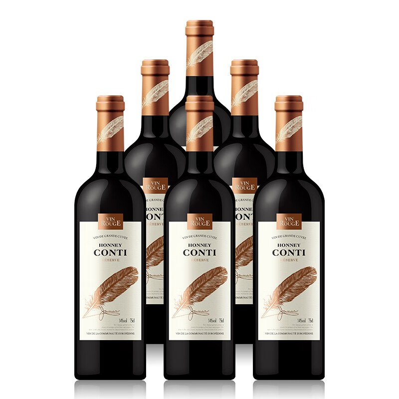 霍尼康帝珍藏葡萄酒(黄色羽毛)法国原瓶进口 14度红酒 750ml*6瓶 整箱