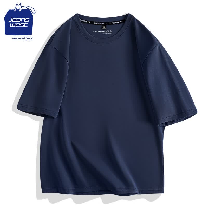 JEANSWEST CLUB真维斯集团t恤男纯棉短袖圆领打底衫纯色不透男女体恤上衣藏青属于什么档次？