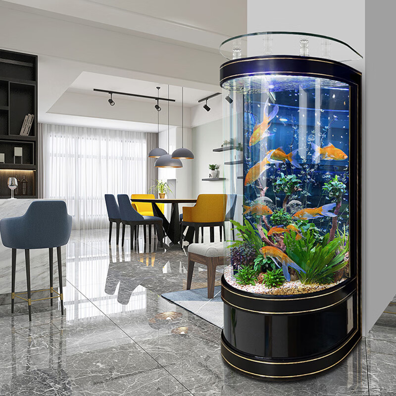 瑞龙(ruilong)鱼缸客厅小型家用落地立式半圆形一体玻璃金鱼缸水族箱