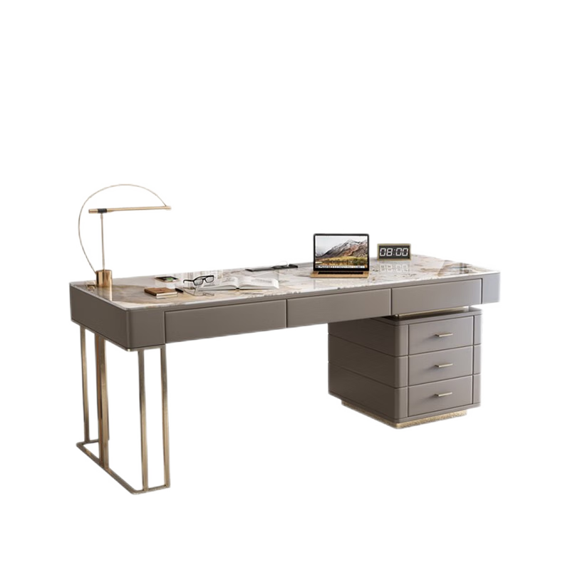 优卡吉 岩板书桌小户型北欧书房轻奢台式电脑桌简约现代写字台办公桌家用SZ-8001-Y 1.4米书桌+椅子