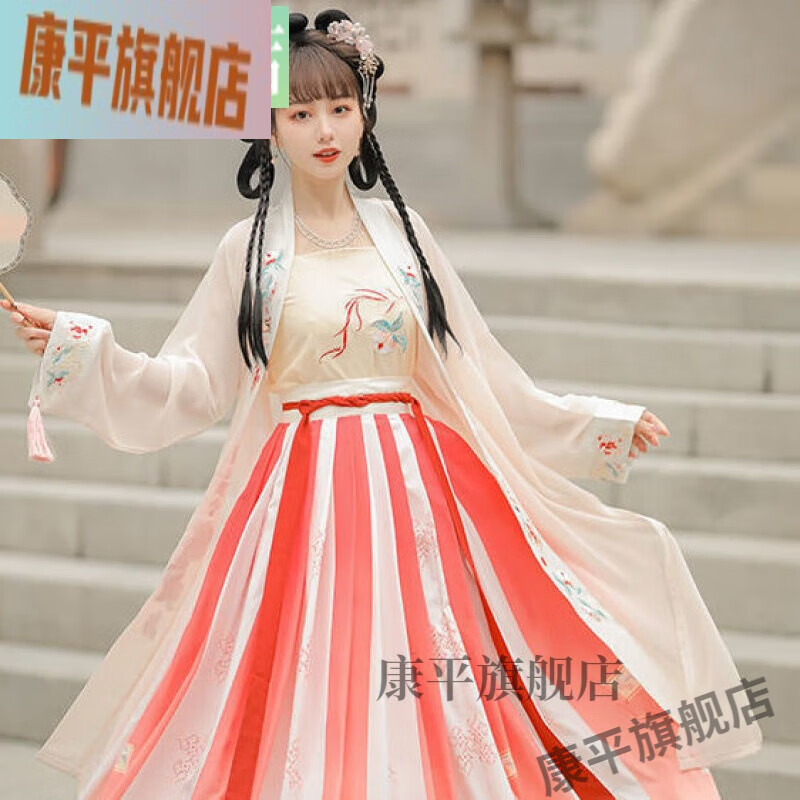 宋制汉服女士汉服裙中国风成人学生宋制齐腰百褶裙三件套日常可穿 洛