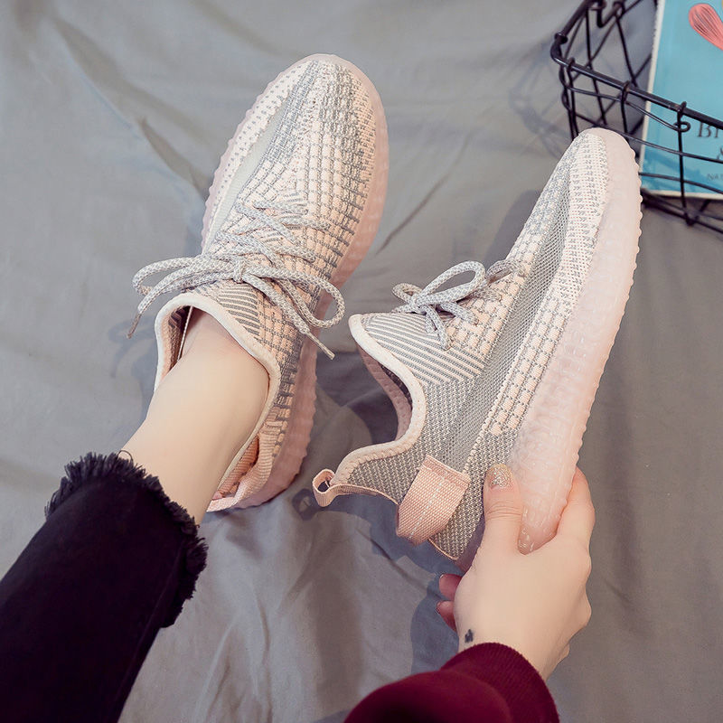 FSAT椰子鞋女学生韩版2026春夏季新款飞织鞋网面透气运动鞋休闲跑步鞋 222粉色果冻底 38