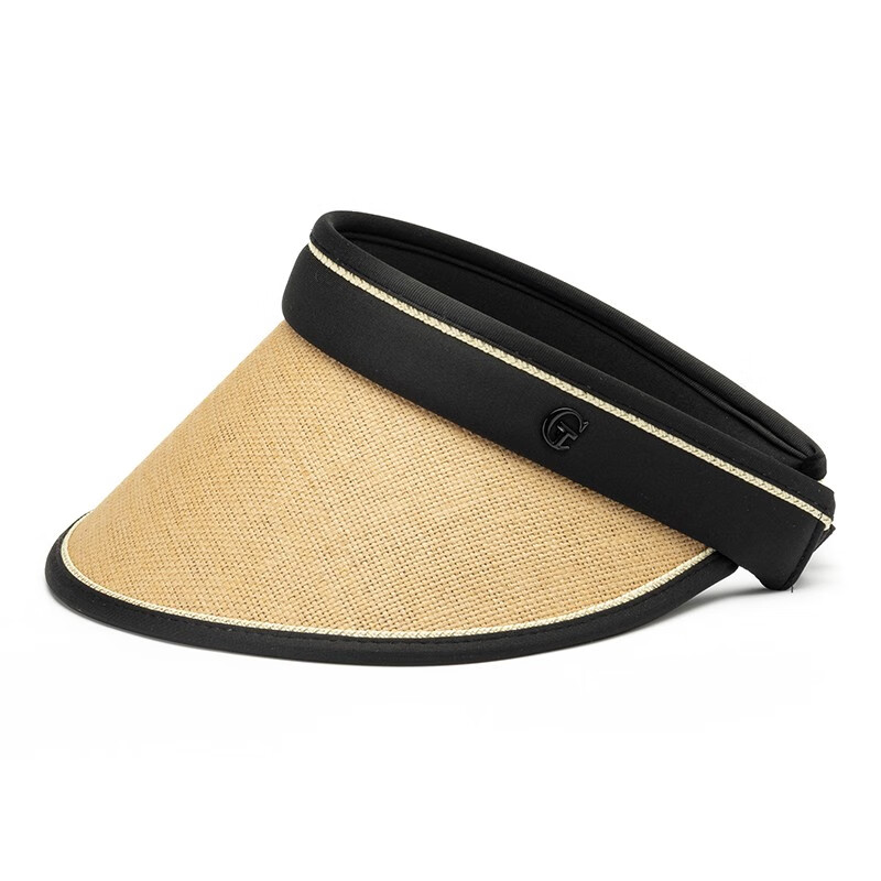 达芬奇密码草编黑胶大檐防晒空顶帽 女遮阳帽户外防晒太阳帽 卡其