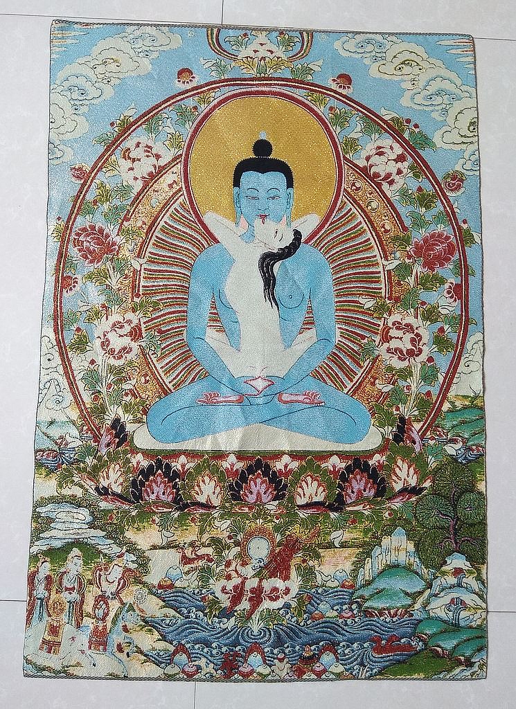唐卡挂画西藏刺绣  西藏唐卡织锦刺绣画像挂画 欢喜佛 欢喜金刚  欢喜