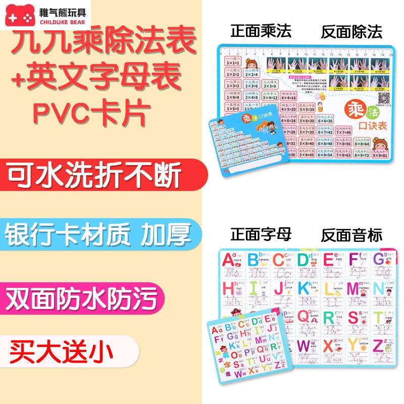 26个英文字母口诀儿童加法九九乘法口诀表大挂图小学生大九九乘法口诀表卡片背诵神器儿童二年级数学99乘除法教具乘除口诀大卡 英文 字母大卡 贈2张小卡 稚气熊玩具旗舰店 券比三家