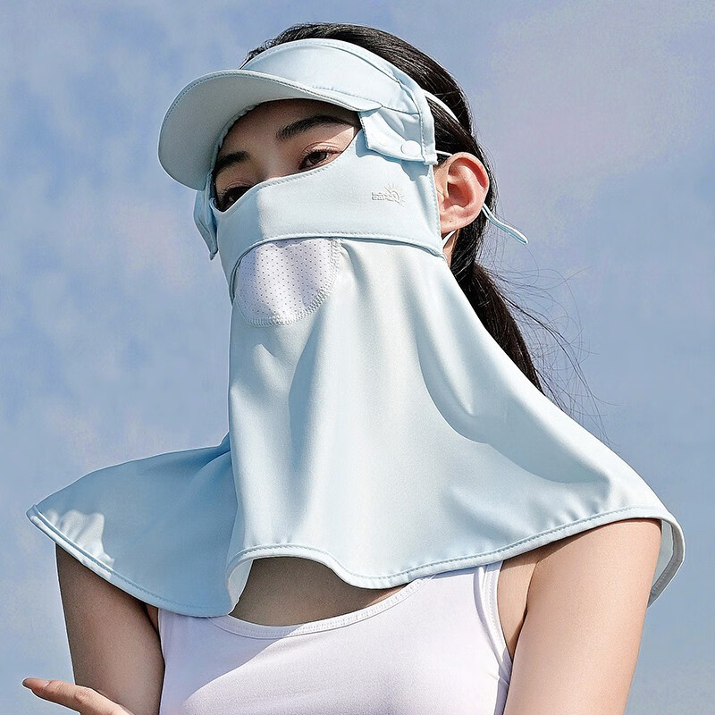 上海故事防晒帽子护颈口罩 可拆卸脸罩冰丝面罩遮阳透气 蓝色