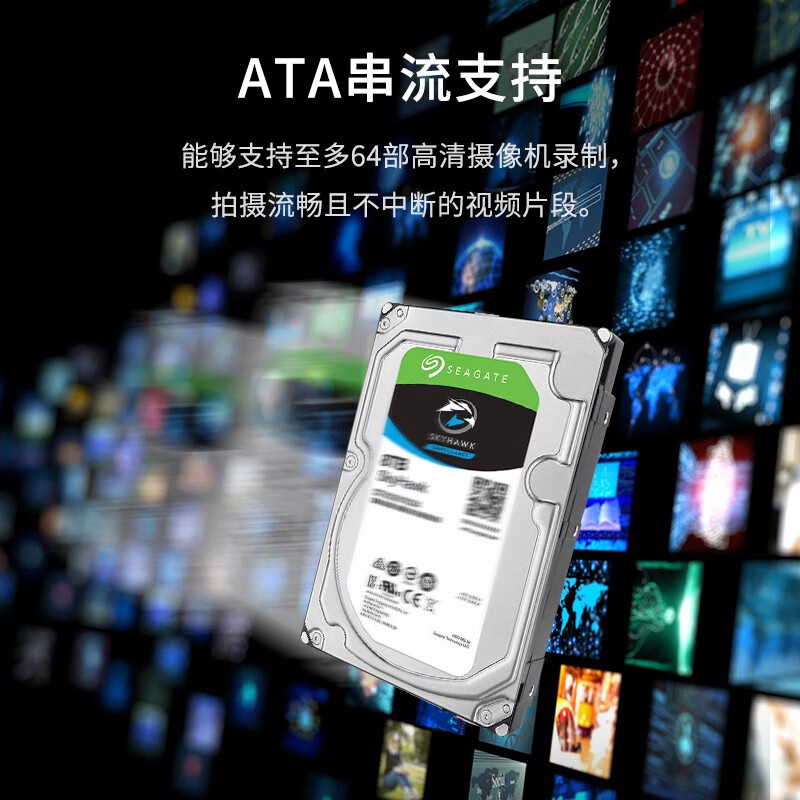 希捷(Seagate)监控硬盘8TB 256MB 7200转 SATA 垂直 机械 PMR CMR 希捷酷鹰SkyHawk ST8000VX004