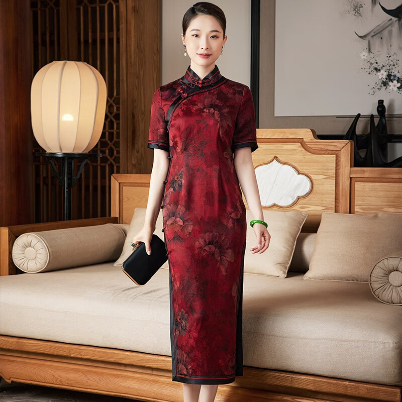 玺玥经典花罗香云纱旗袍连衣裙高端喜婆婆婚宴晚礼服中国风2025夏季 图片色 2XL (125~135斤)