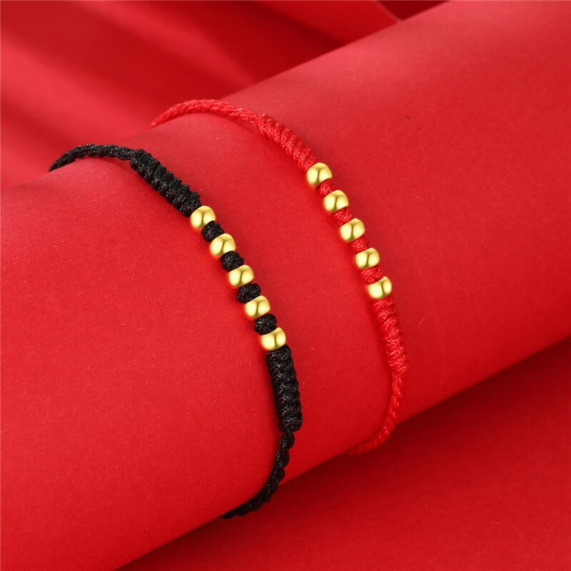 吉盟珠宝 黄金转运珠手链女本命年999足金编织光面小金珠红绳情侣简约