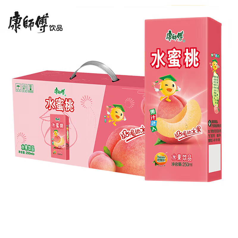 康师傅水蜜桃味果汁250ml*12盒水果饮品纸盒装果味饮料 水蜜桃250ml*