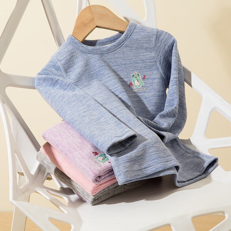 有只绵儿童磨毛保暖内衣套装无痕加厚秋冬宝宝男女大童秋衣秋裤 山羊绒蚕丝恐龙紫色 均码 110cm