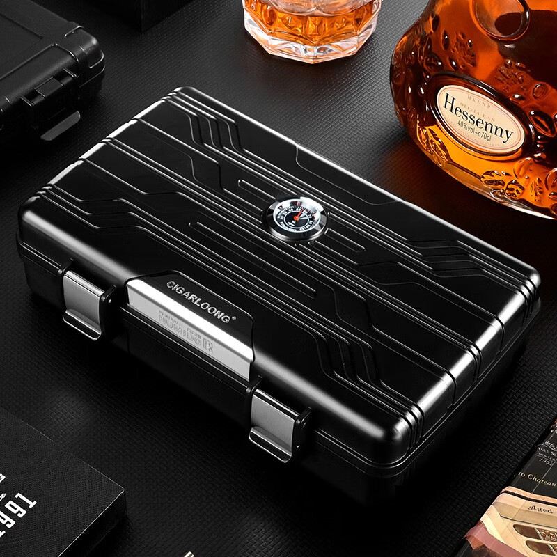 茄龙 （CIGARLOONG）雪茄盒10只装便携式双层烟盒古巴雪茄保湿盒 黑色