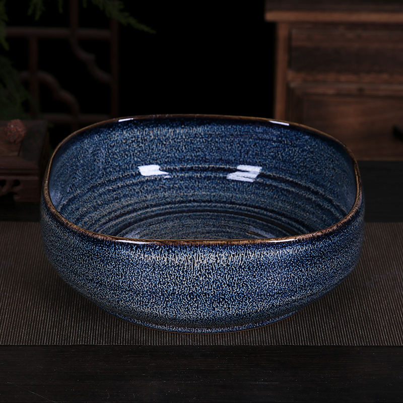 御梦赐轩 景德镇陶瓷手工窑变方形鱼缸桌面摆件养金鱼缸乌龟睡莲荷花