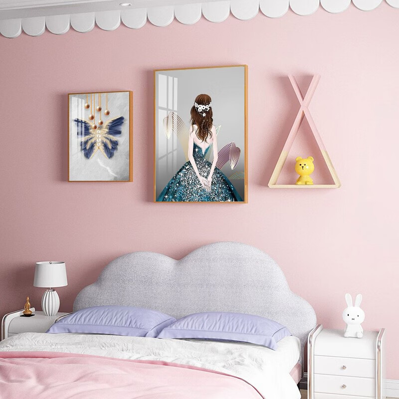 女儿卧室挂画女孩床头可爱卡通男生儿童房间装饰画创意公主房温馨壁画